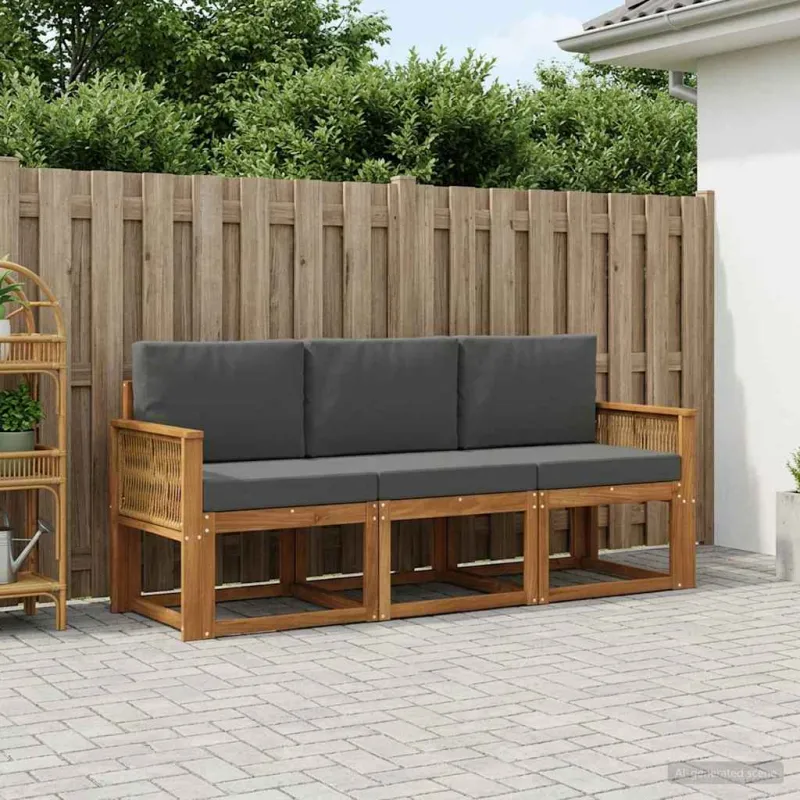 Lauko sofos komplektas 3 pcs Natūralus ir antracitas