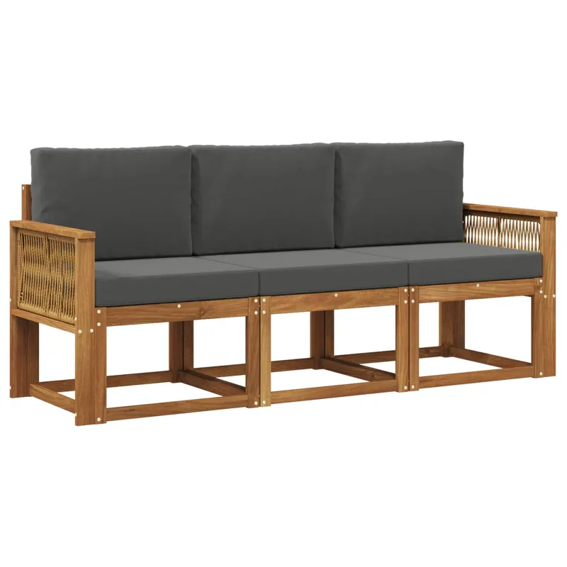 Lauko sofos komplektas 3 pcs Natūralus ir antracitas