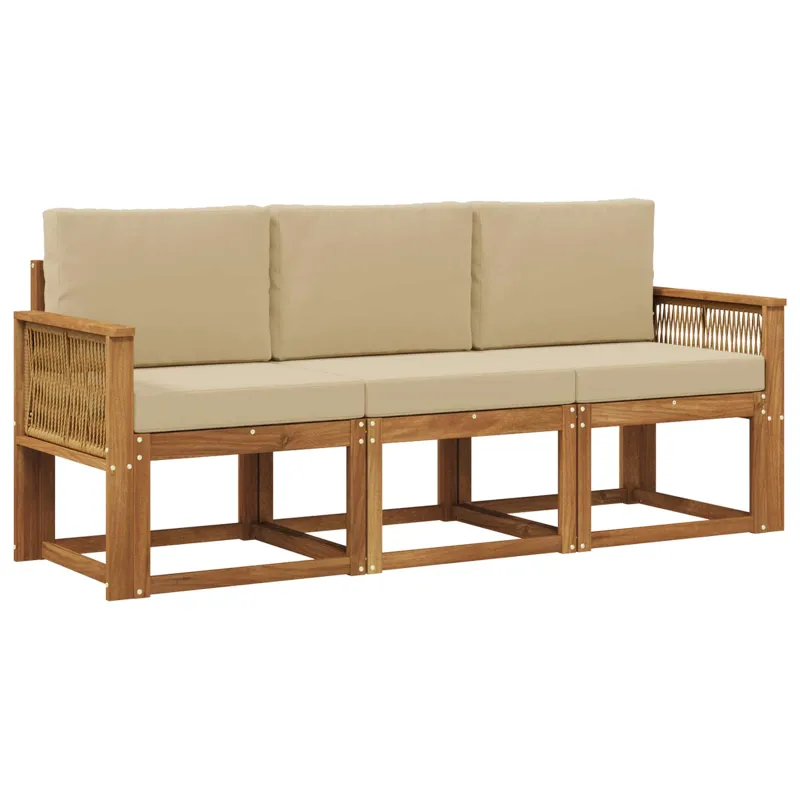 Lauko sofos komplektas 3 pcs Natūralus ir bežinis Poliesteris