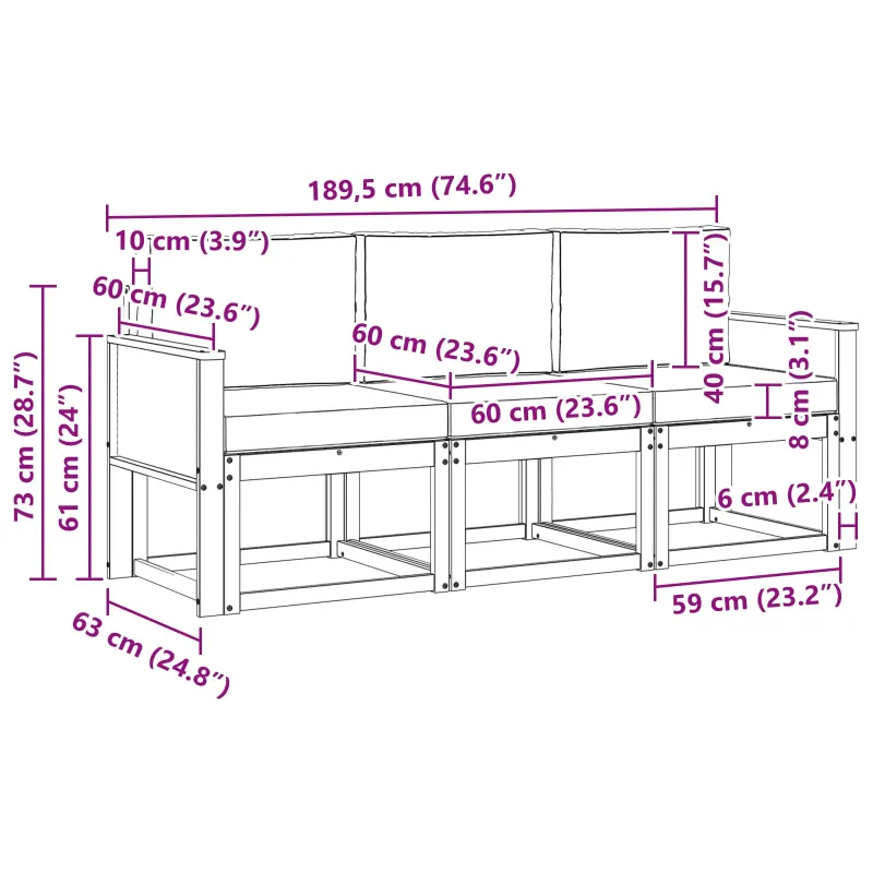 Lauko sofos komplektas 3 pcs Natūralus ir bežinis Poliesteris