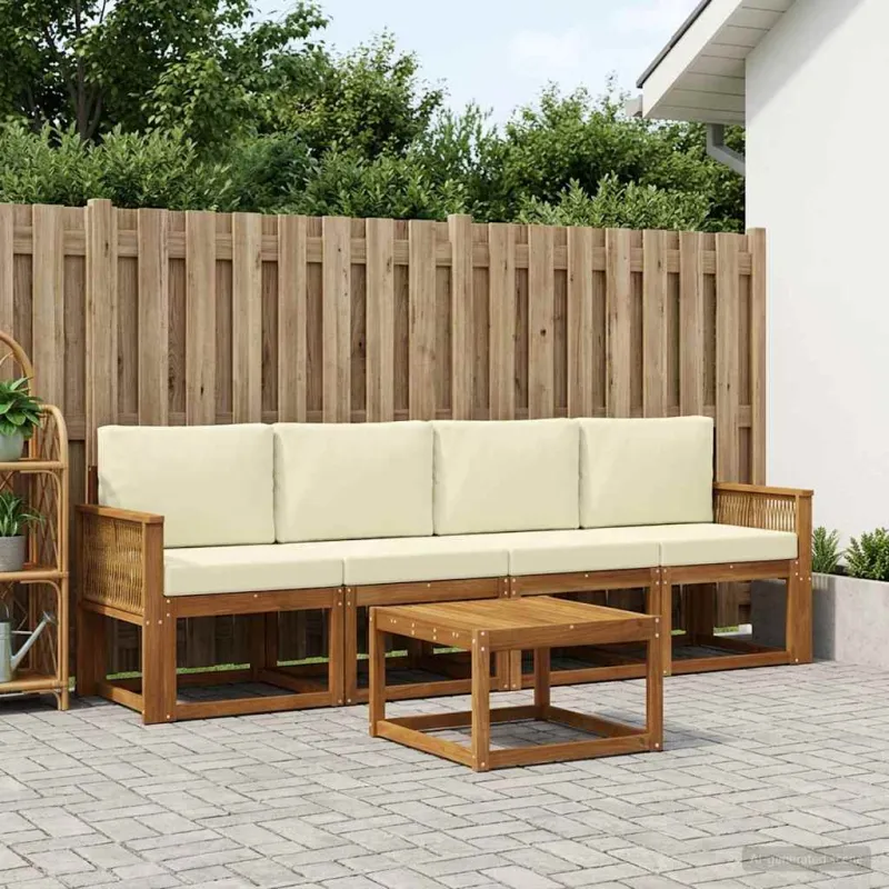 Lauko sofos komplektas 5 pcs Natūralus ir grietinėlė