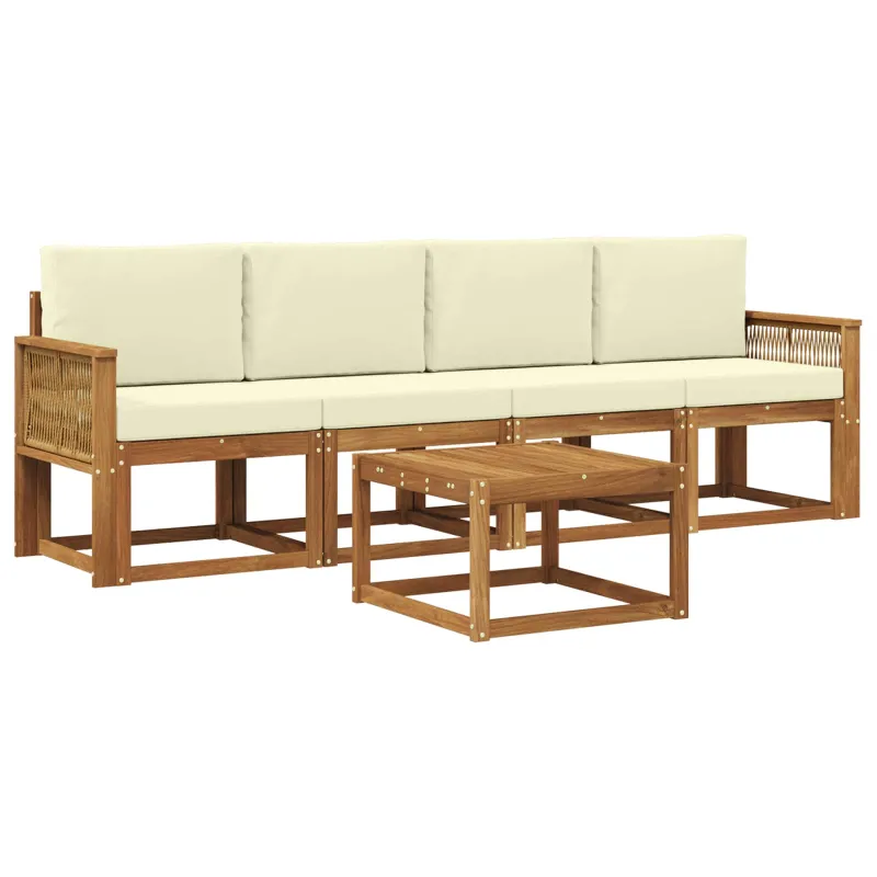 Lauko sofos komplektas 5 pcs Natūralus ir grietinėlė