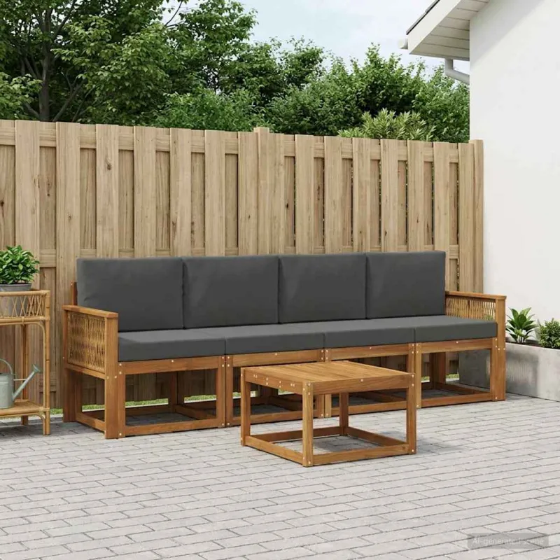Lauko sofos komplektas 5 pcs Natūralus ir antracitas