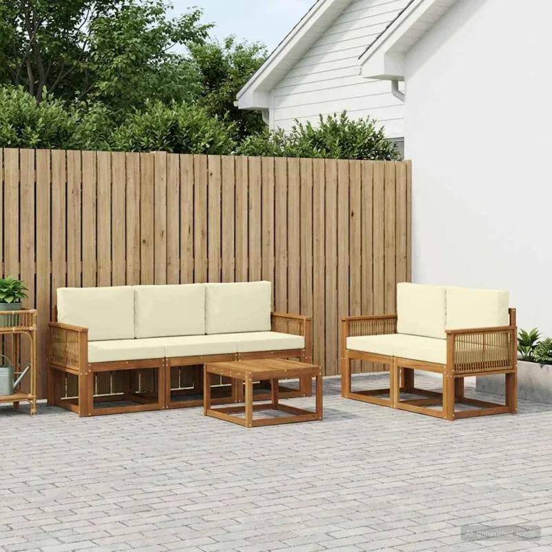 Lauko sofos komplektas 6 pcs Natūralus ir grietinėlė