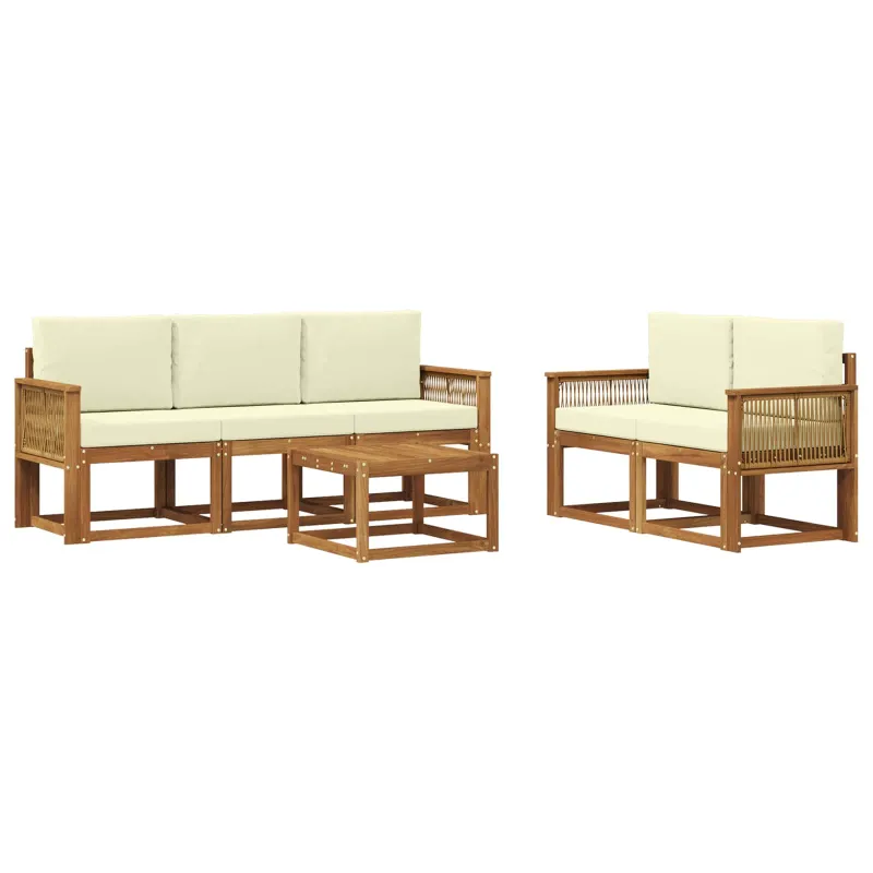 Lauko sofos komplektas 6 pcs Natūralus ir grietinėlė