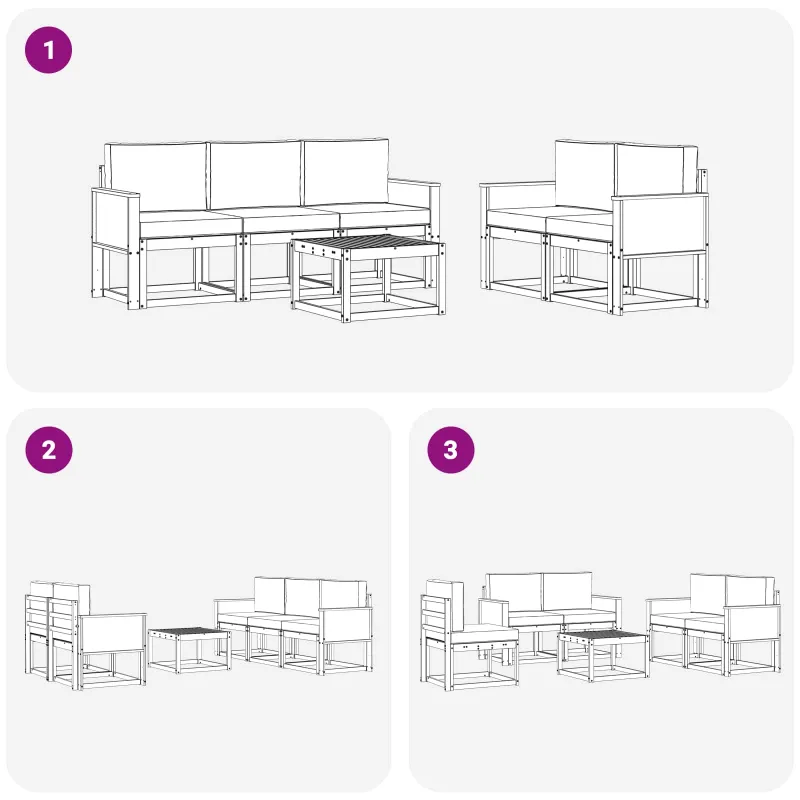 Lauko sofos komplektas 6 pcs Natūralus ir grietinėlė