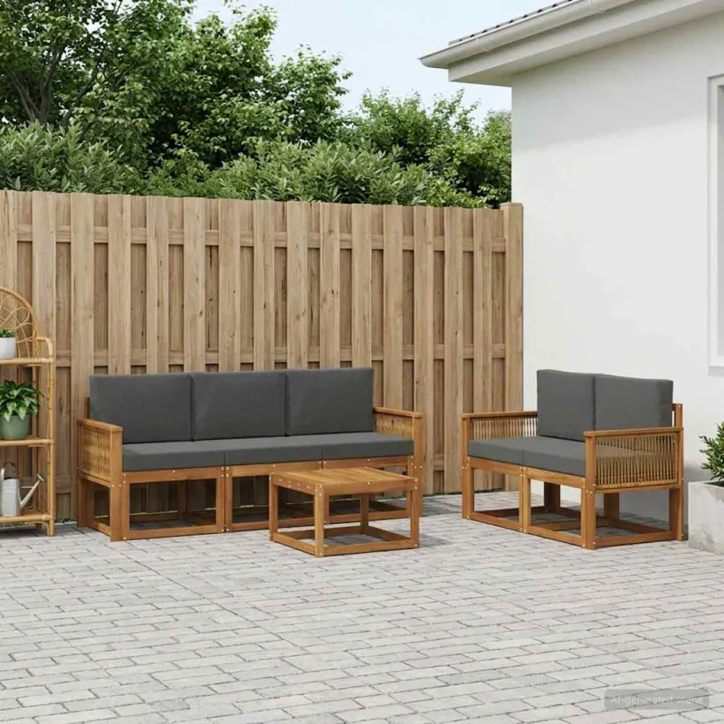 Lauko sofos komplektas 6 pcs Natūralus ir antracitas