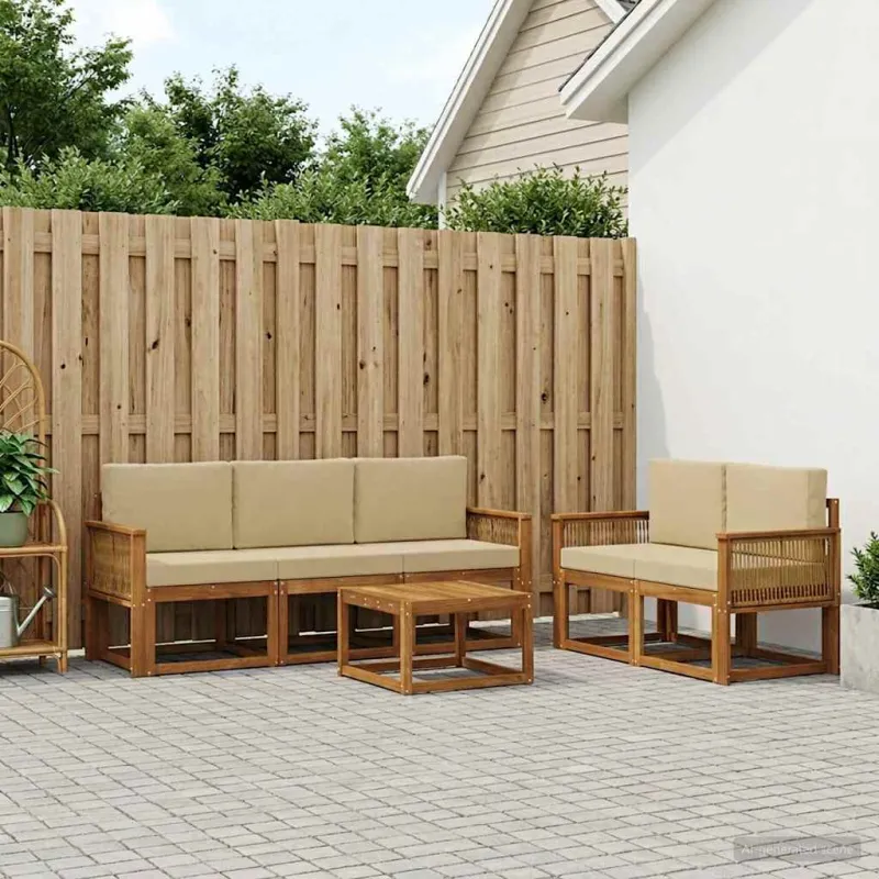Lauko sofos komplektas 6 pcs Natūralus ir bežinis Poliesteris