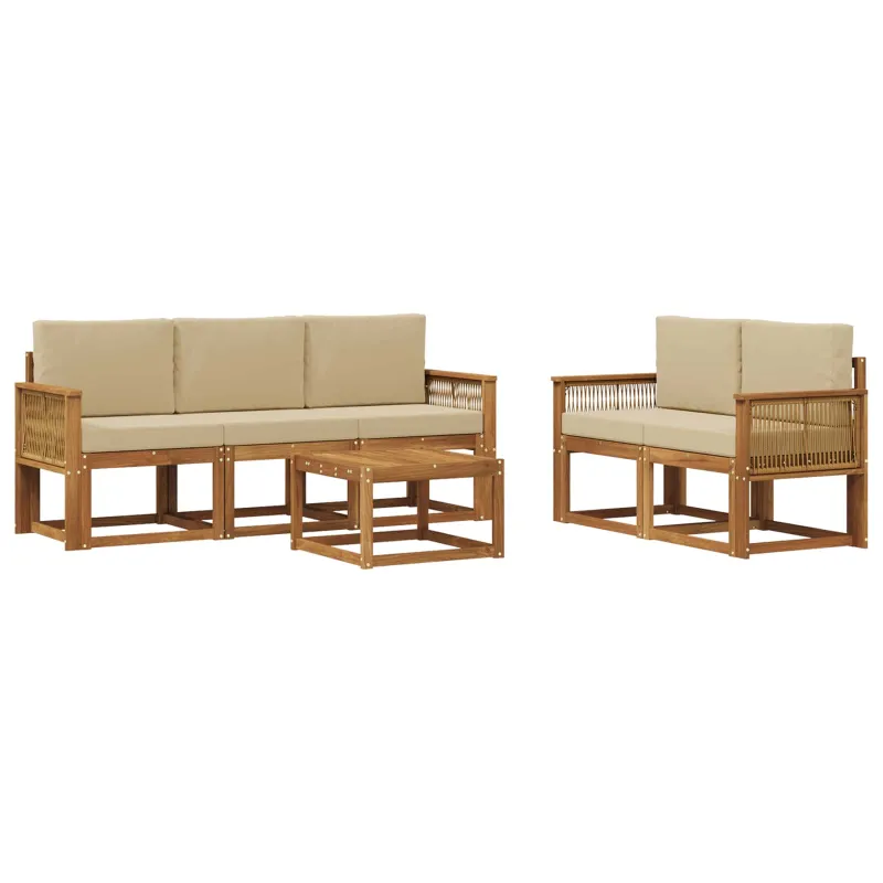 Lauko sofos komplektas 6 pcs Natūralus ir bežinis Poliesteris
