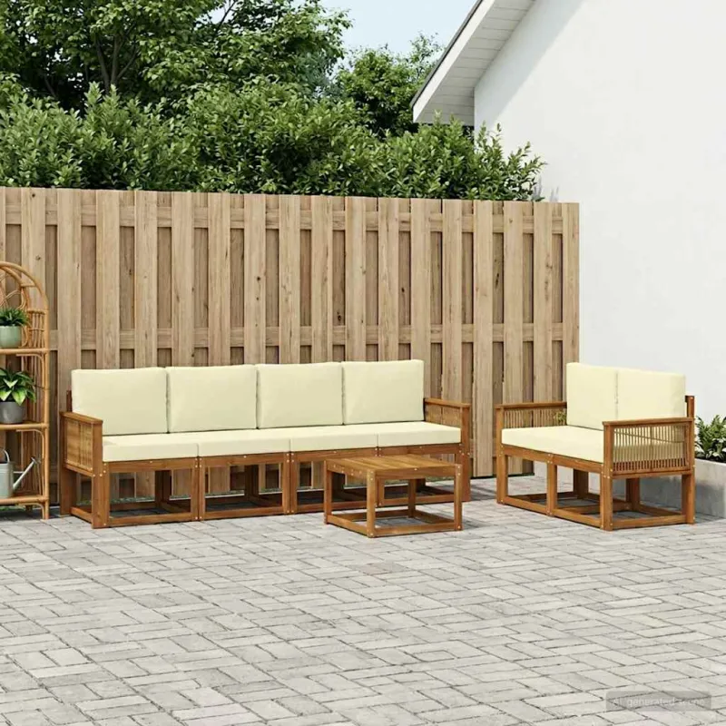 Lauko sofos komplektas 7 pcs Natūralus ir grietinėlė