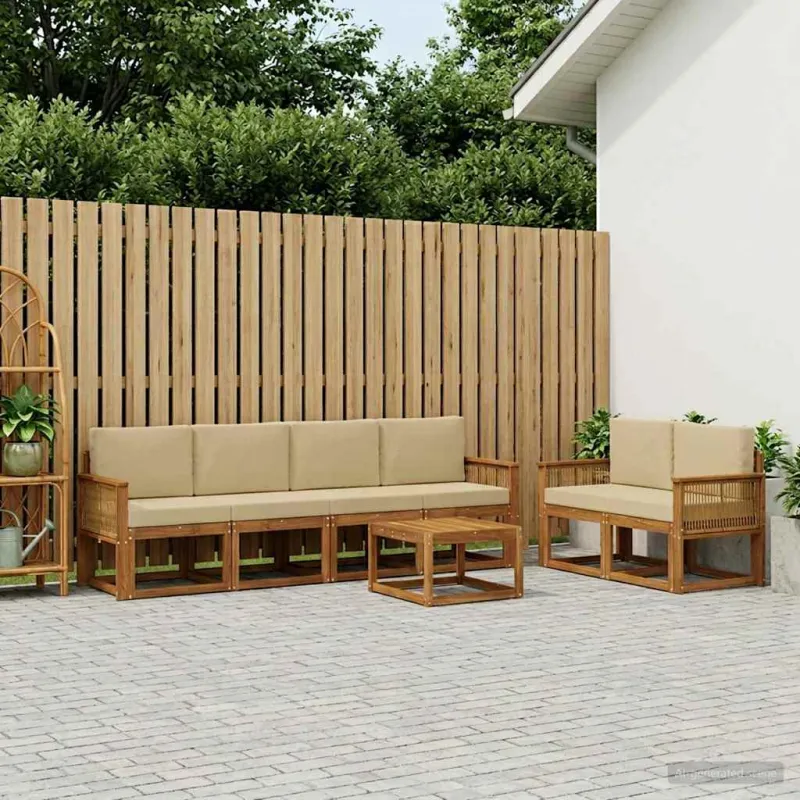 Lauko sofos komplektas 7 pcs Natūralus ir bežinis Poliesteris