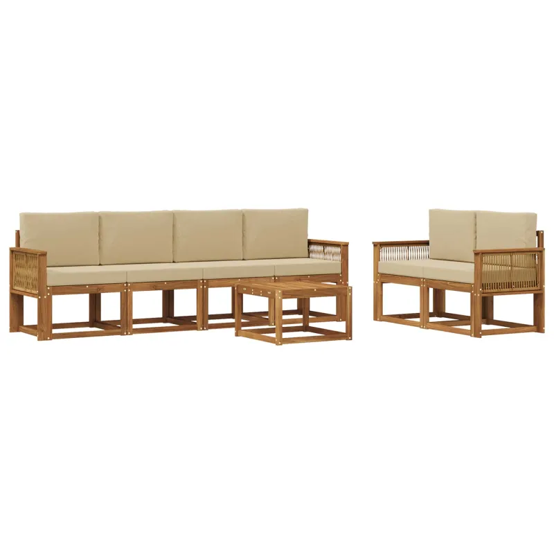 Lauko sofos komplektas 7 pcs Natūralus ir bežinis Poliesteris