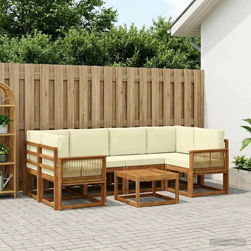 Lauko sofos komplektas 7 pcs Natūralus ir grietinėlė