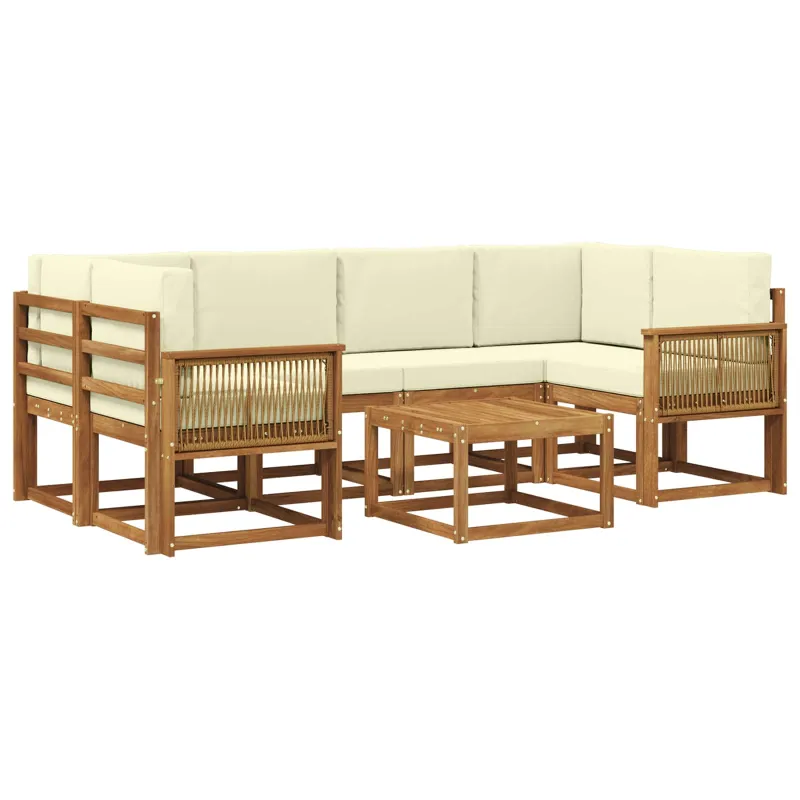 Lauko sofos komplektas 7 pcs Natūralus ir grietinėlė