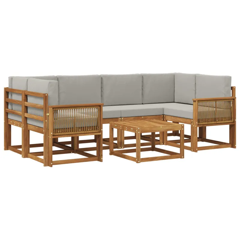 Lauko sofos komplektas 7 pcs Natūrali ir šviesiai pilka
