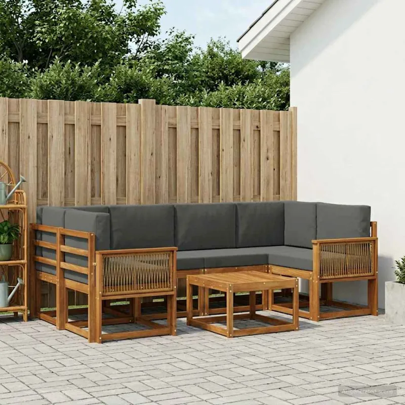 Lauko sofos komplektas 7 pcs Natūralus ir antracitas