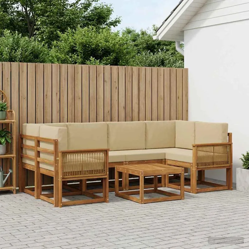 Lauko sofos komplektas 7 pcs Natūralus ir bežinis Poliesteris