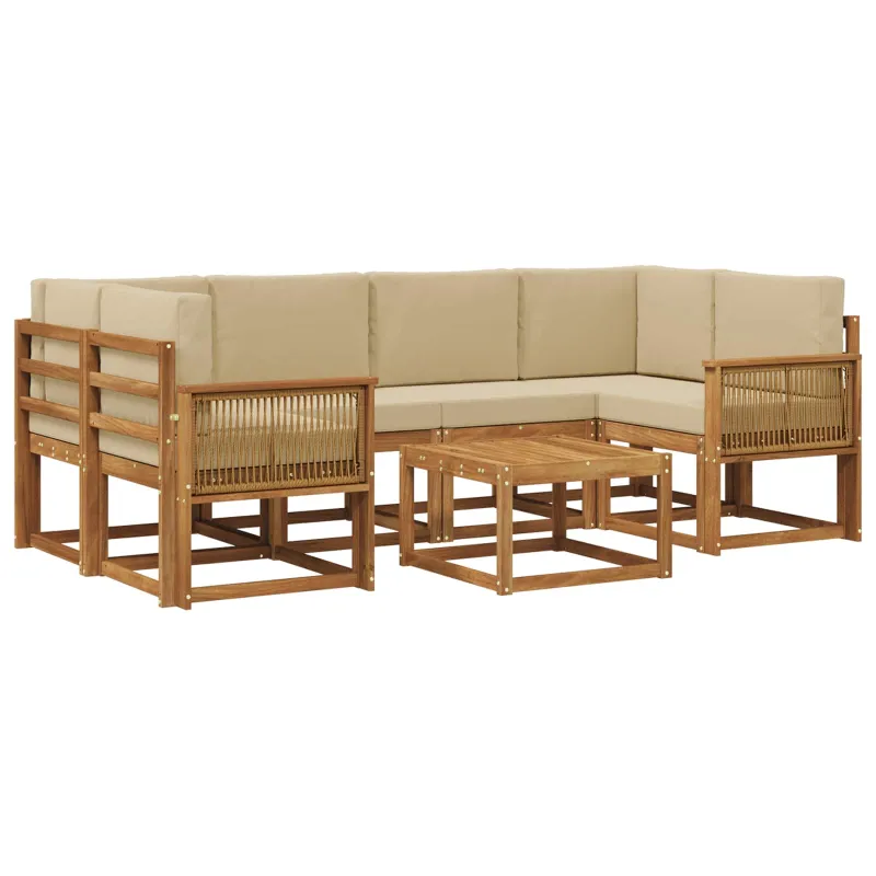 Lauko sofos komplektas 7 pcs Natūralus ir bežinis Poliesteris