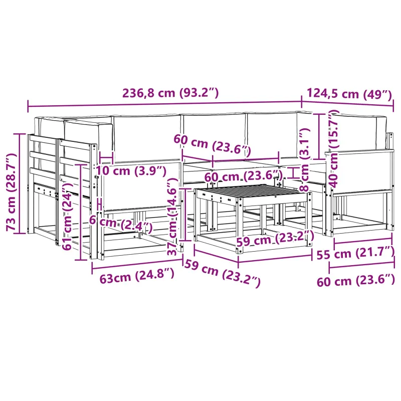 Lauko sofos komplektas 7 pcs Natūralus ir bežinis Poliesteris