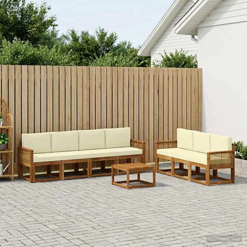 Lauko sofos komplektas 8 pcs Natūralus ir grietinėlė