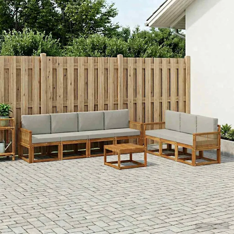 Lauko sofos komplektas 8 pcs Natūrali ir šviesiai pilka