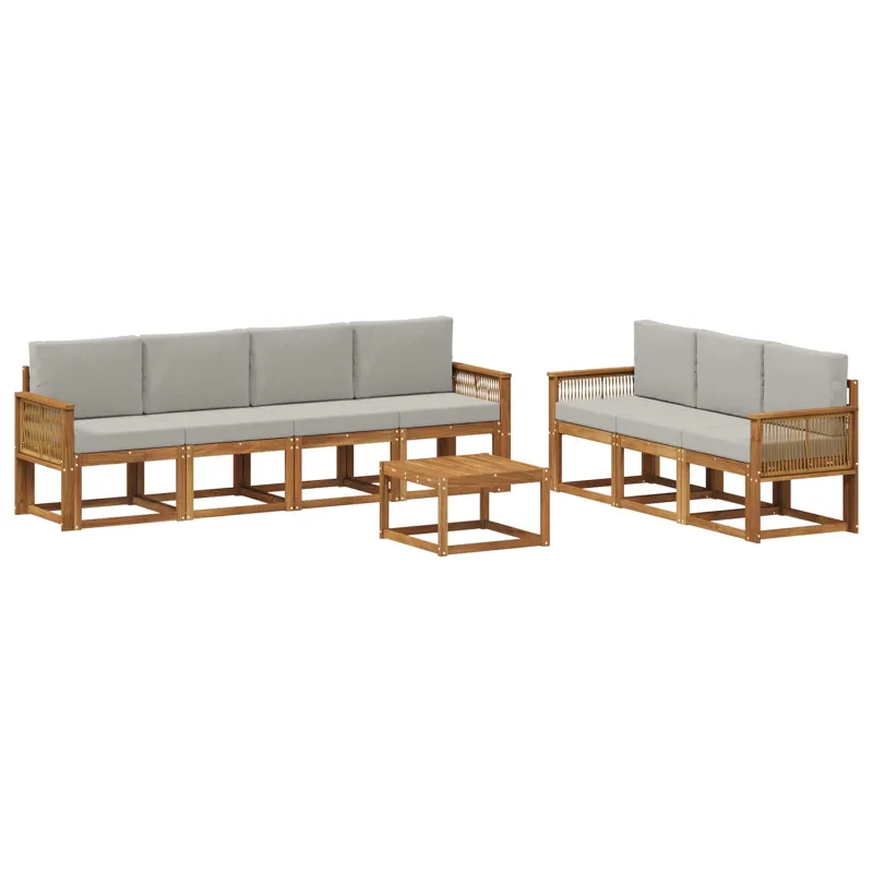 Lauko sofos komplektas 8 pcs Natūrali ir šviesiai pilka