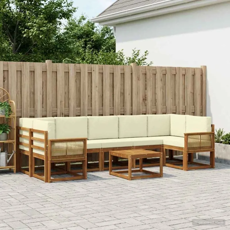 Lauko sofos komplektas 8 pcs Natūralus ir grietinėlė