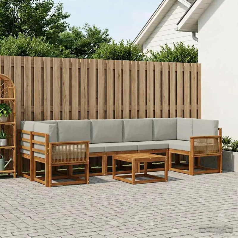 Lauko sofos komplektas 8 pcs Natūrali ir šviesiai pilka