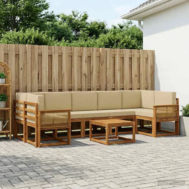 Lauko sofos komplektas 8 pcs Natūralus ir bežinis Poliesteris