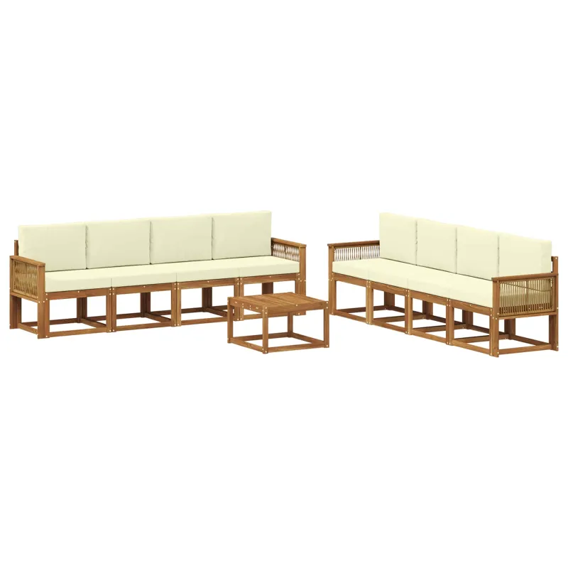 Lauko sofos komplektas 9 pcs Natūralus ir grietinėlė