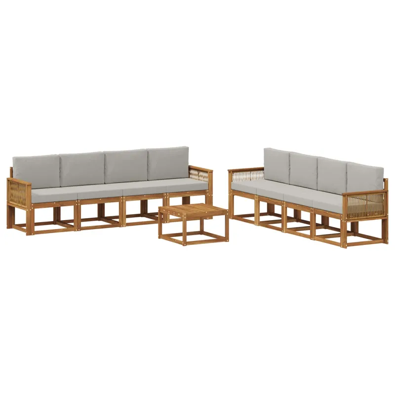 Lauko sofos komplektas 9 pcs Natūrali ir šviesiai pilka
