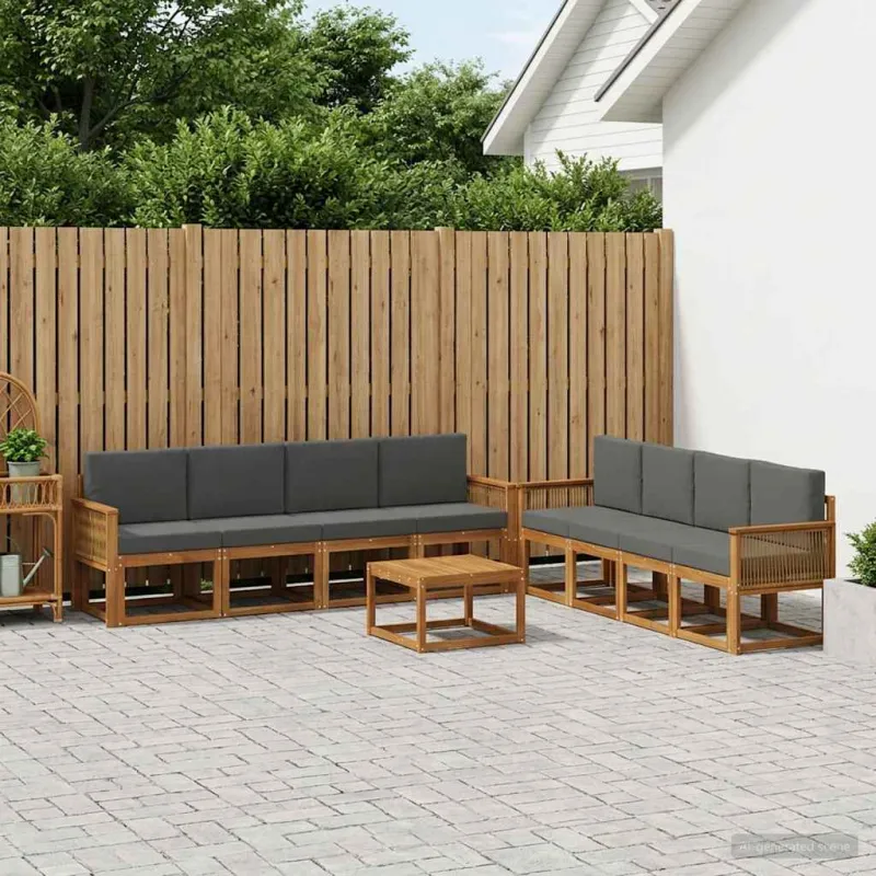 Lauko sofos komplektas 9 pcs Natūralus ir antracitas