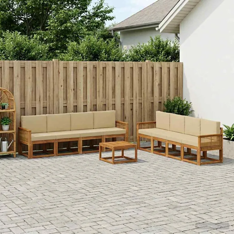 Lauko sofos komplektas 9 pcs Natūralus ir bežinis Poliesteris