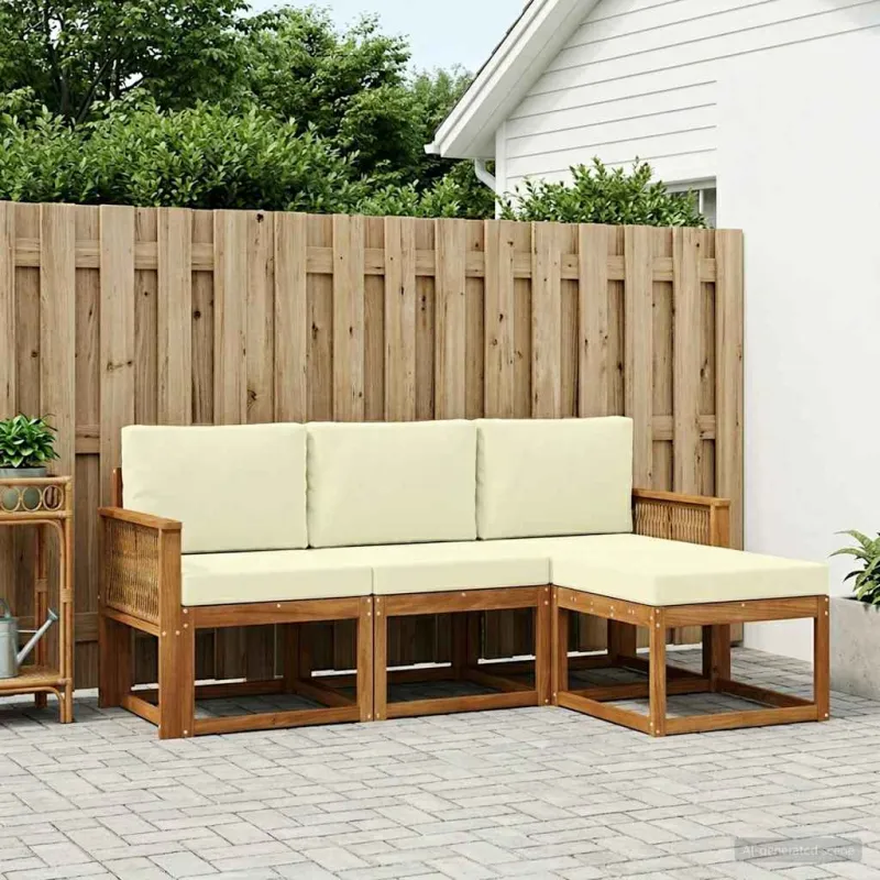 Lauko sofos komplektas 4 pcs Natūralus ir grietinėlė