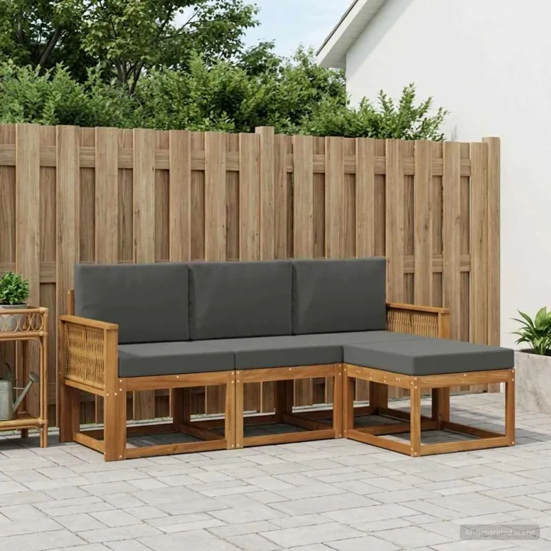 Lauko sofos komplektas 4 pcs Natūralus ir antracitas