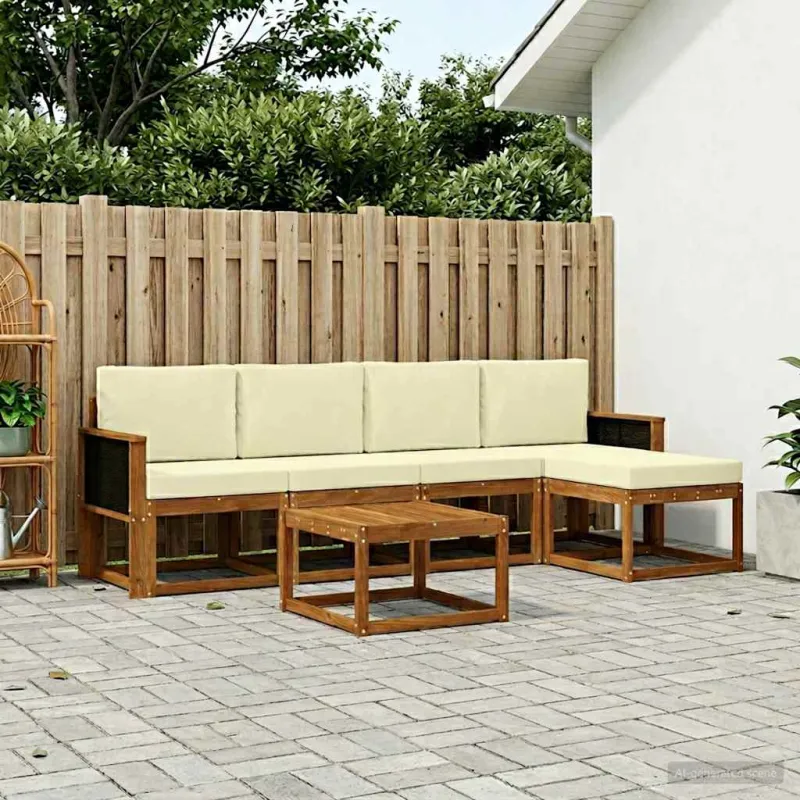 Lauko sofos komplektas 6 pcs Natūralus ir grietinėlė