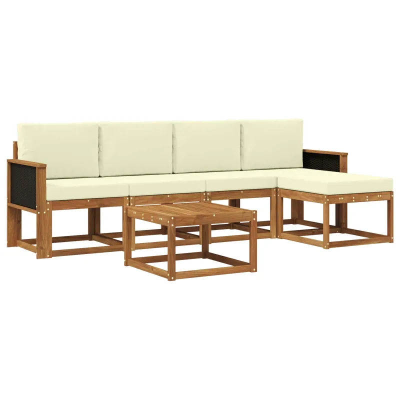 Lauko sofos komplektas 6 pcs Natūralus ir grietinėlė