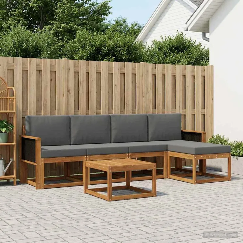 Lauko sofos komplektas 6 pcs Natūralus ir antracitas
