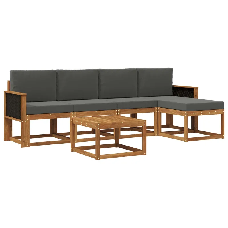Lauko sofos komplektas 6 pcs Natūralus ir antracitas