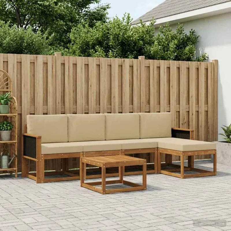 Lauko sofos komplektas 6 pcs Natūralus ir bežinis Poliesteris
