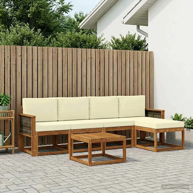Lauko sofos komplektas 6 pcs Natūralus ir grietinėlė