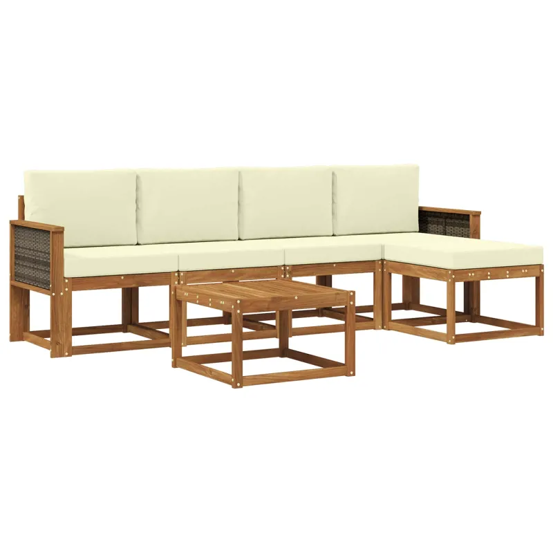 Lauko sofos komplektas 6 pcs Natūralus ir grietinėlė