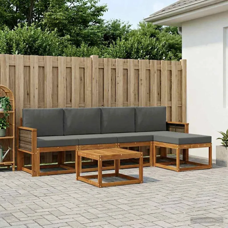 Lauko sofos komplektas 6 pcs Natūralus ir antracitas