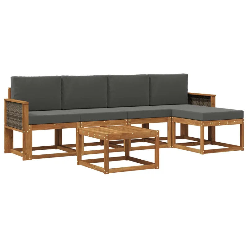 Lauko sofos komplektas 6 pcs Natūralus ir antracitas