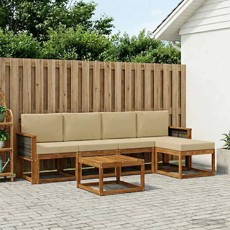 Lauko sofos komplektas 6 pcs Natūralus ir bežinis Poliesteris