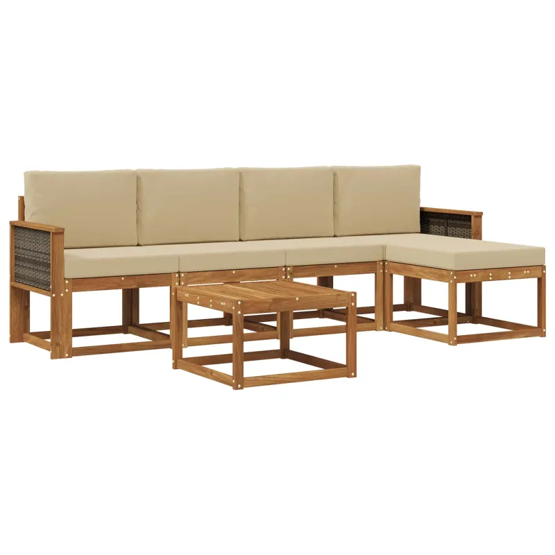 Lauko sofos komplektas 6 pcs Natūralus ir bežinis Poliesteris