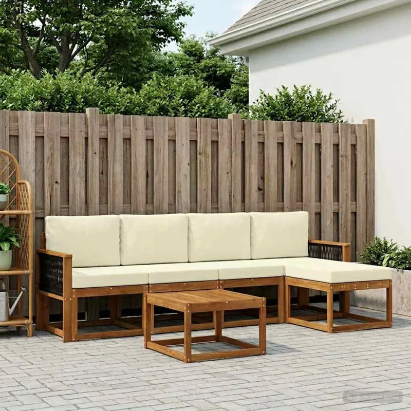 Lauko sofos komplektas 6 pcs Natūralus ir grietinėlė