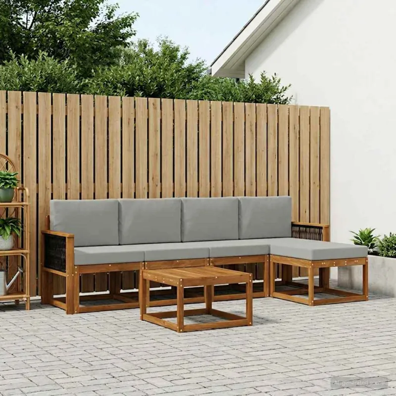 Lauko sofos komplektas 6 pcs Natūrali ir šviesiai pilka
