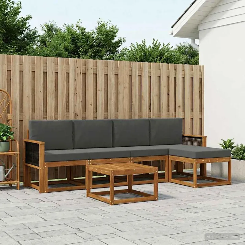 Lauko sofos komplektas 6 pcs Natūralus ir antracitas