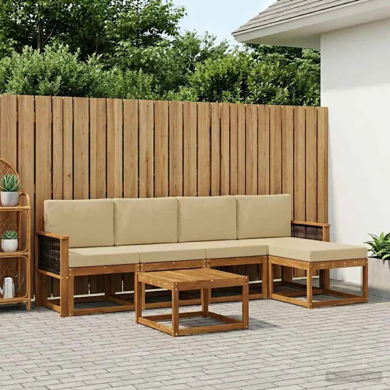 Lauko sofos komplektas 6 pcs Natūralus ir bežinis Poliesteris